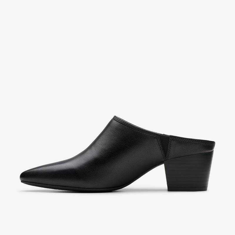 Black Leather Clarks Ellanie Pace | CLKS-84771