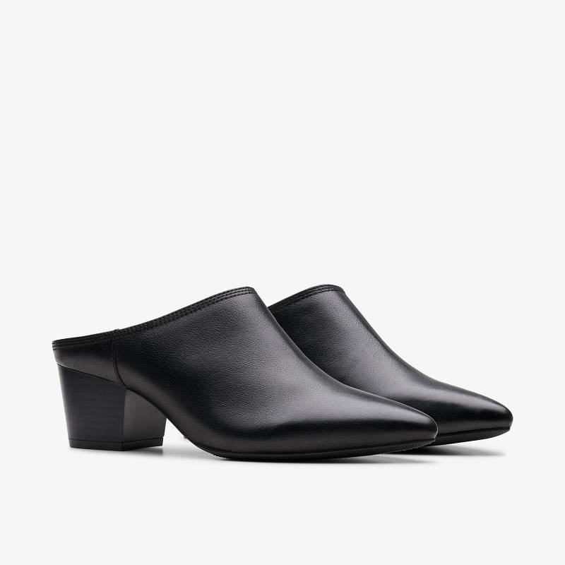 Black Leather Clarks Ellanie Pace | CLKS-84771