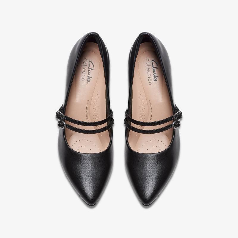 Black Leather Clarks Kataleyna Joy | CLKS-85198