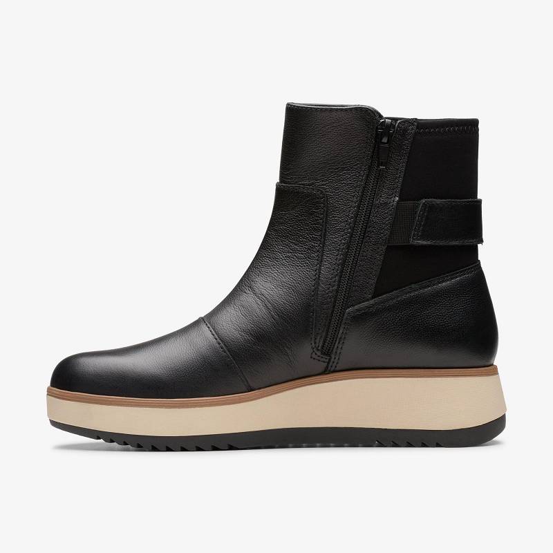 Black Leather Clarks Zylah Rose | CLKS-85495