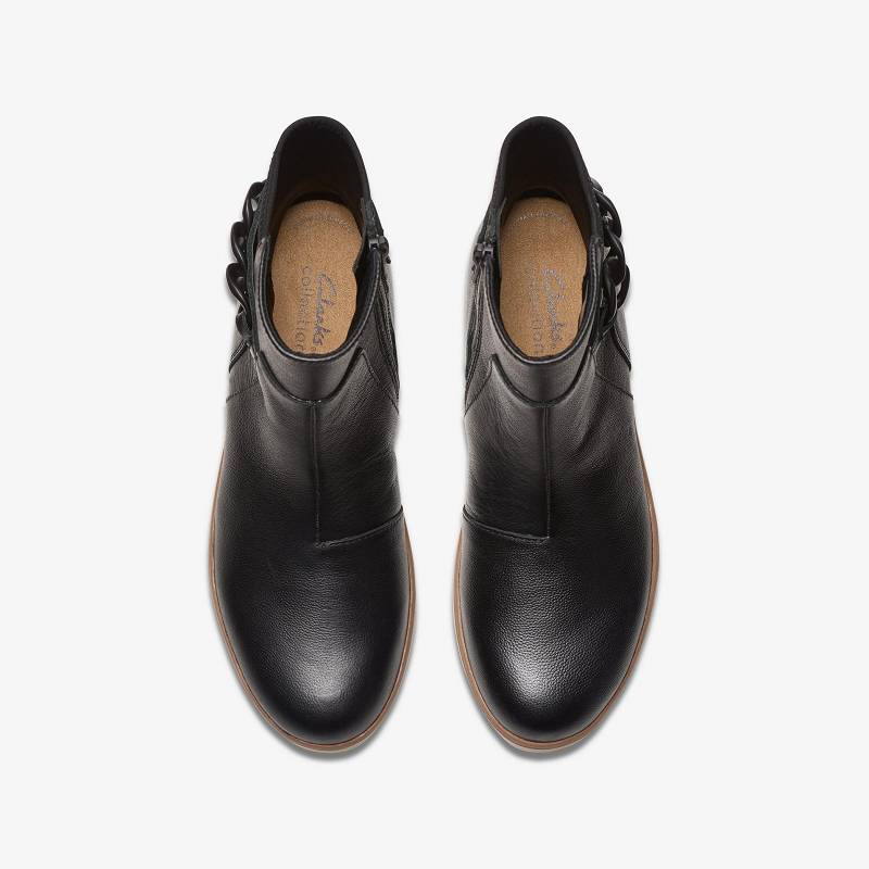 Black Leather Clarks Zylah Rose | CLKS-85495